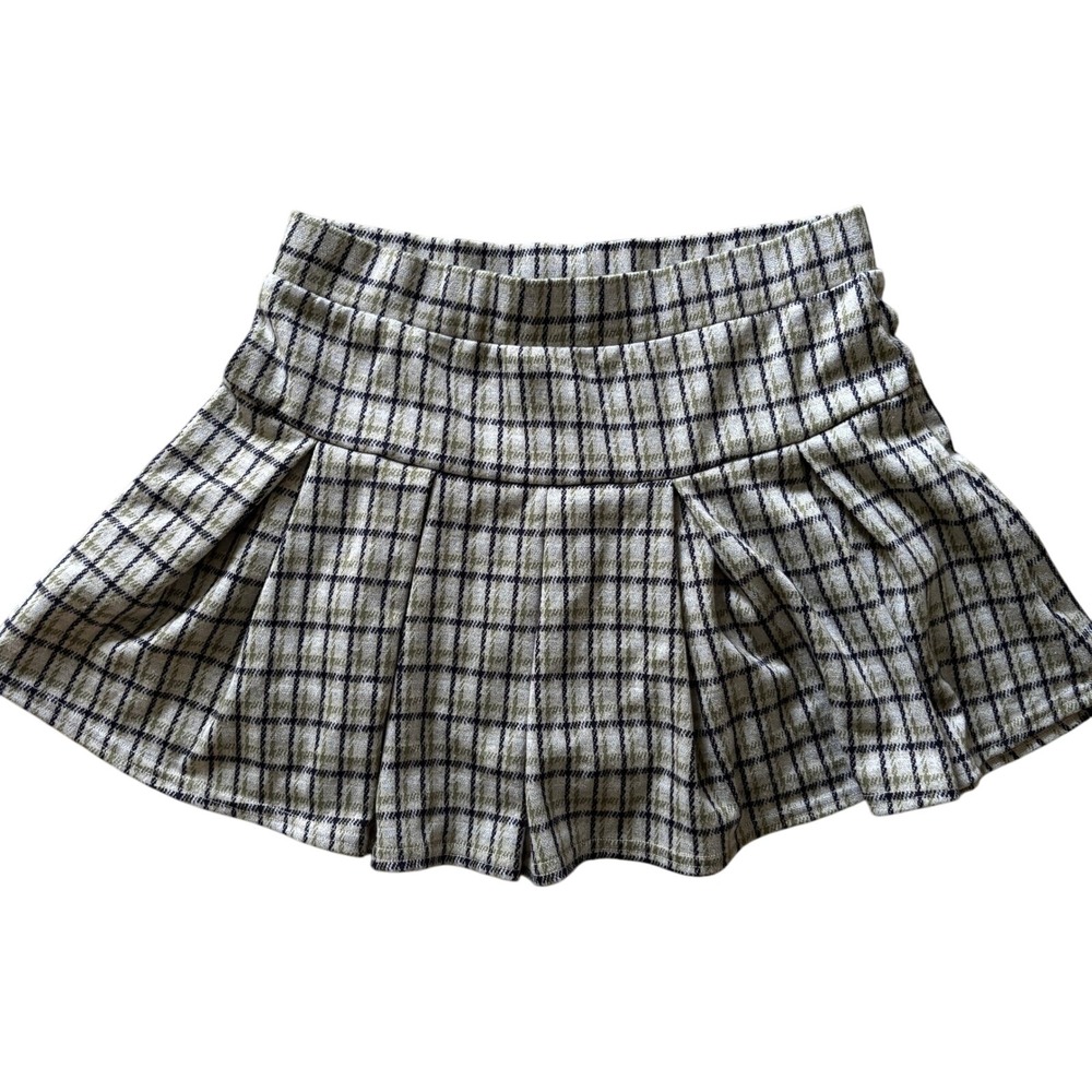 American Eagle‎ Plaid Pleated Mini Skirt Womens Small S Beige Black Check Skort